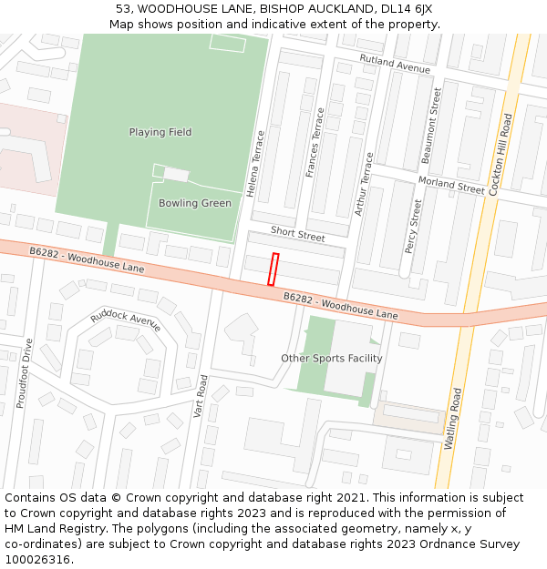 53, WOODHOUSE LANE, BISHOP AUCKLAND, DL14 6JX: Location map and indicative extent of plot