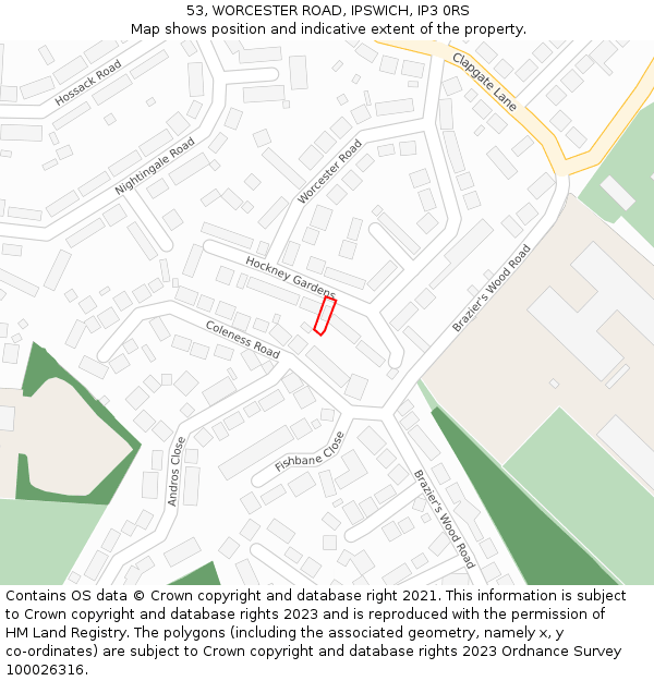 53, WORCESTER ROAD, IPSWICH, IP3 0RS: Location map and indicative extent of plot