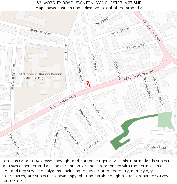53, WORSLEY ROAD, SWINTON, MANCHESTER, M27 5NE: Location map and indicative extent of plot