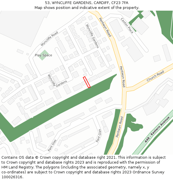 53, WYNCLIFFE GARDENS, CARDIFF, CF23 7FA: Location map and indicative extent of plot