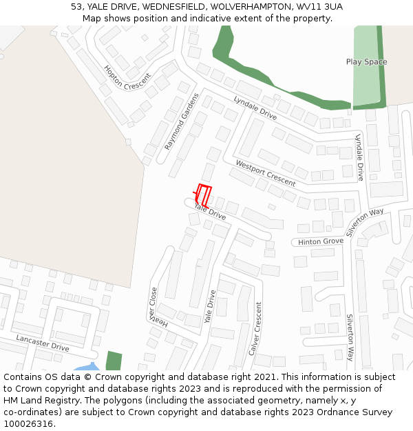 53, YALE DRIVE, WEDNESFIELD, WOLVERHAMPTON, WV11 3UA: Location map and indicative extent of plot