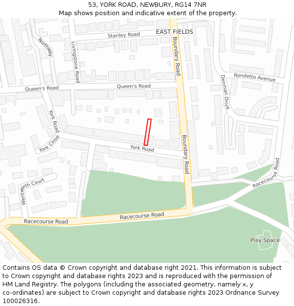 53, YORK ROAD, NEWBURY, RG14 7NR: Location map and indicative extent of plot