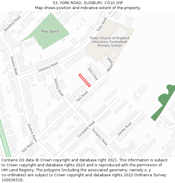 53, YORK ROAD, SUDBURY, CO10 1NF: Location map and indicative extent of plot