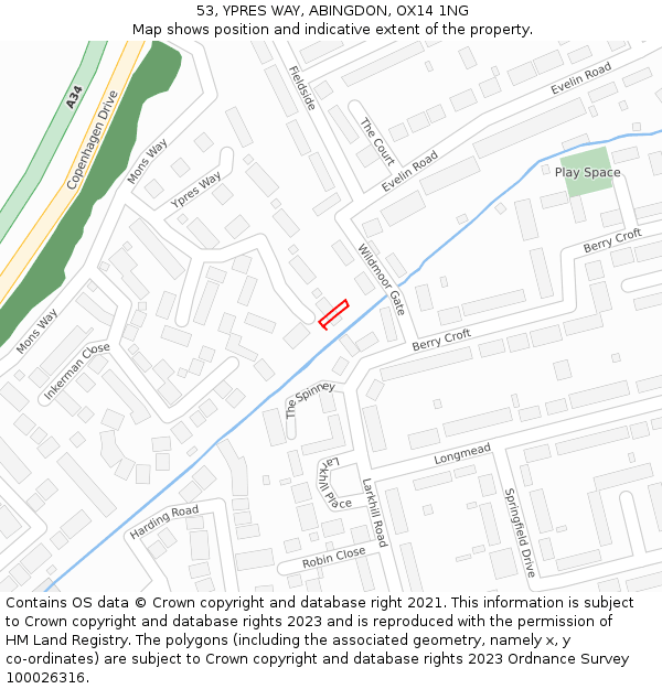 53, YPRES WAY, ABINGDON, OX14 1NG: Location map and indicative extent of plot