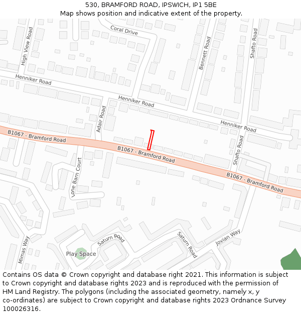 530, BRAMFORD ROAD, IPSWICH, IP1 5BE: Location map and indicative extent of plot