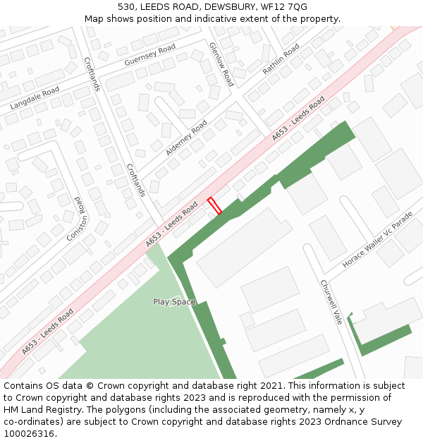 530, LEEDS ROAD, DEWSBURY, WF12 7QG: Location map and indicative extent of plot
