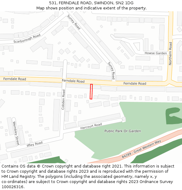 531, FERNDALE ROAD, SWINDON, SN2 1DG: Location map and indicative extent of plot