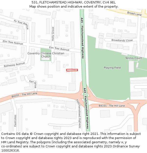 531, FLETCHAMSTEAD HIGHWAY, COVENTRY, CV4 9EL: Location map and indicative extent of plot
