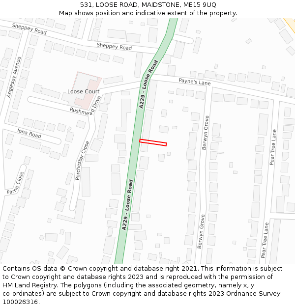 531, LOOSE ROAD, MAIDSTONE, ME15 9UQ: Location map and indicative extent of plot