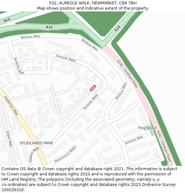 532, AUREOLE WALK, NEWMARKET, CB8 7BH: Location map and indicative extent of plot