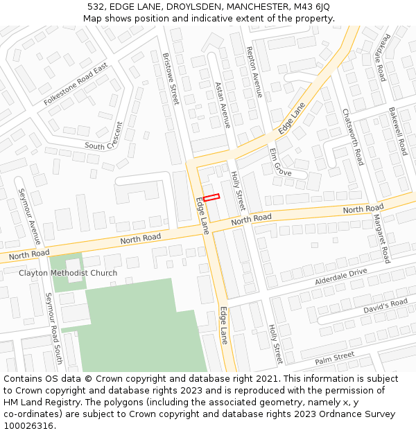 532, EDGE LANE, DROYLSDEN, MANCHESTER, M43 6JQ: Location map and indicative extent of plot