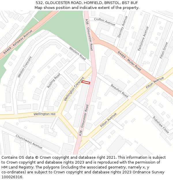 532, GLOUCESTER ROAD, HORFIELD, BRISTOL, BS7 8UF: Location map and indicative extent of plot
