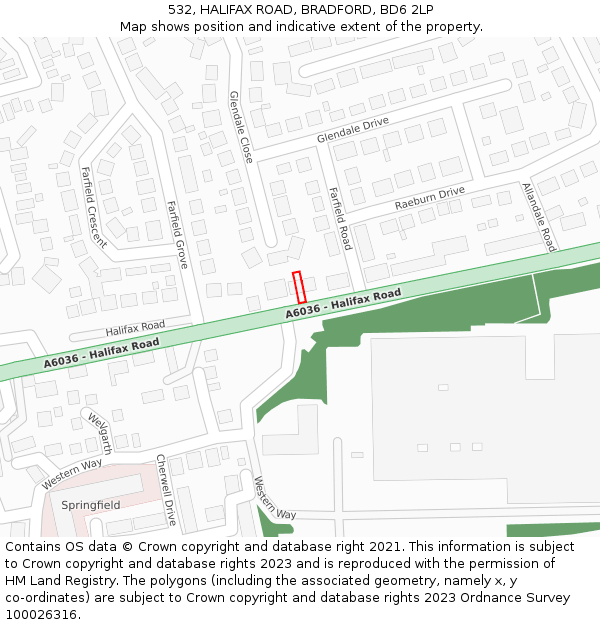 532, HALIFAX ROAD, BRADFORD, BD6 2LP: Location map and indicative extent of plot