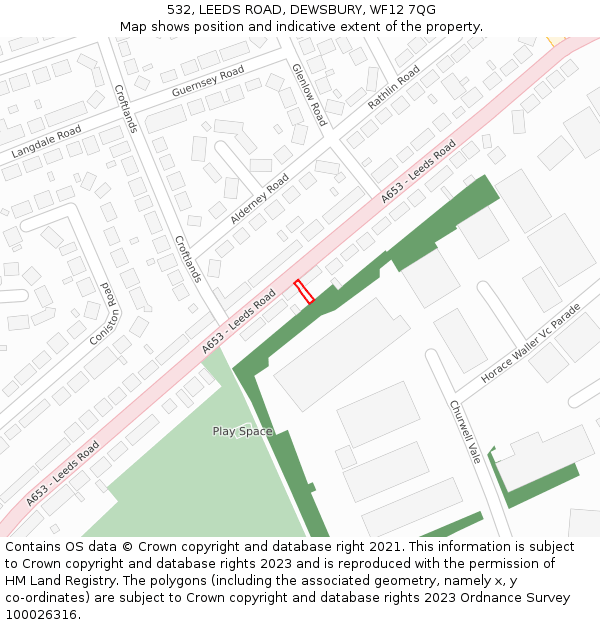 532, LEEDS ROAD, DEWSBURY, WF12 7QG: Location map and indicative extent of plot