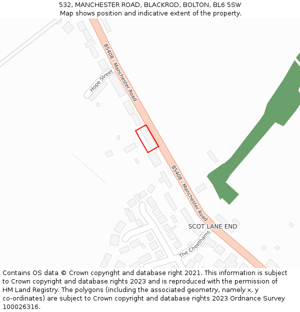 532, MANCHESTER ROAD, BLACKROD, BOLTON, BL6 5SW: Location map and indicative extent of plot