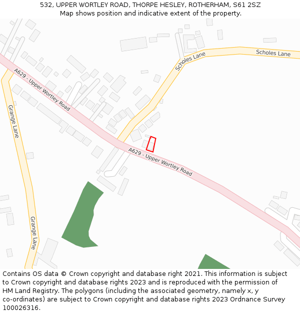 532, UPPER WORTLEY ROAD, THORPE HESLEY, ROTHERHAM, S61 2SZ: Location map and indicative extent of plot