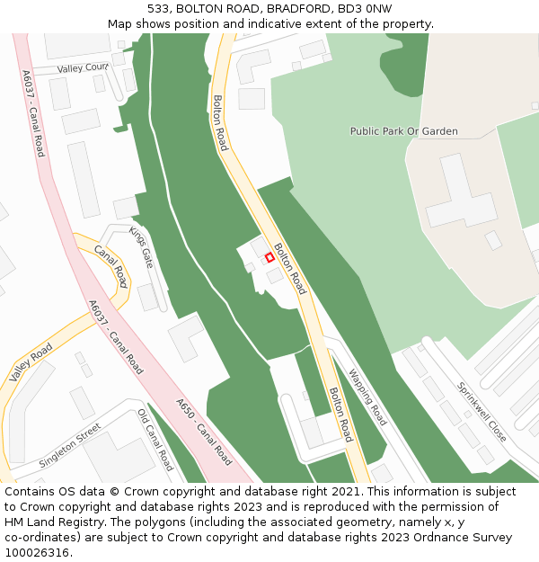 533, BOLTON ROAD, BRADFORD, BD3 0NW: Location map and indicative extent of plot