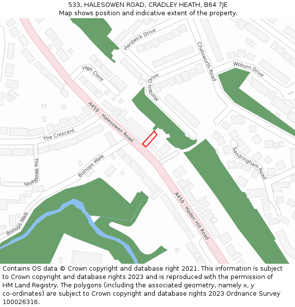 533, HALESOWEN ROAD, CRADLEY HEATH, B64 7JE: Location map and indicative extent of plot