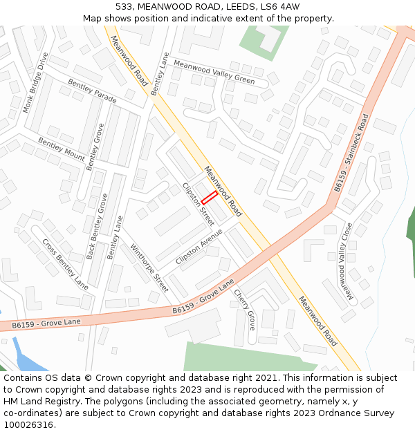 533, MEANWOOD ROAD, LEEDS, LS6 4AW: Location map and indicative extent of plot