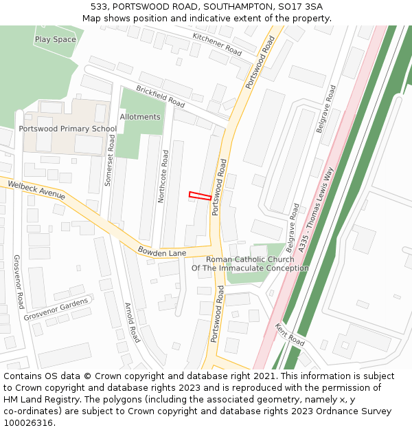 533, PORTSWOOD ROAD, SOUTHAMPTON, SO17 3SA: Location map and indicative extent of plot