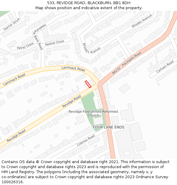 533, REVIDGE ROAD, BLACKBURN, BB1 8DH: Location map and indicative extent of plot