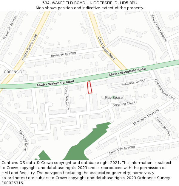 534, WAKEFIELD ROAD, HUDDERSFIELD, HD5 8PU: Location map and indicative extent of plot