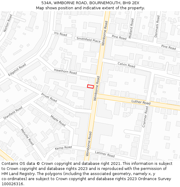 534A, WIMBORNE ROAD, BOURNEMOUTH, BH9 2EX: Location map and indicative extent of plot