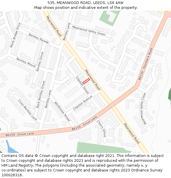 535, MEANWOOD ROAD, LEEDS, LS6 4AW: Location map and indicative extent of plot