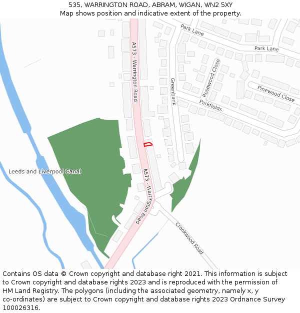535, WARRINGTON ROAD, ABRAM, WIGAN, WN2 5XY: Location map and indicative extent of plot
