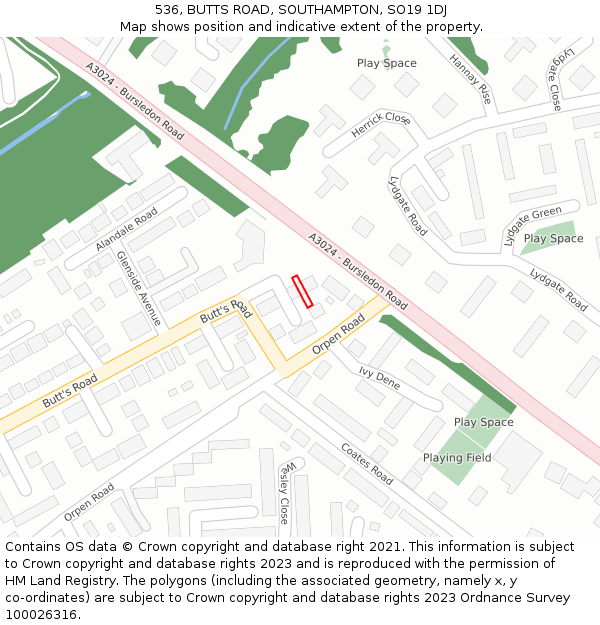 536, BUTTS ROAD, SOUTHAMPTON, SO19 1DJ: Location map and indicative extent of plot