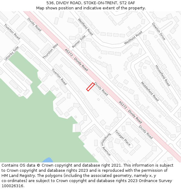536, DIVIDY ROAD, STOKE-ON-TRENT, ST2 0AF: Location map and indicative extent of plot