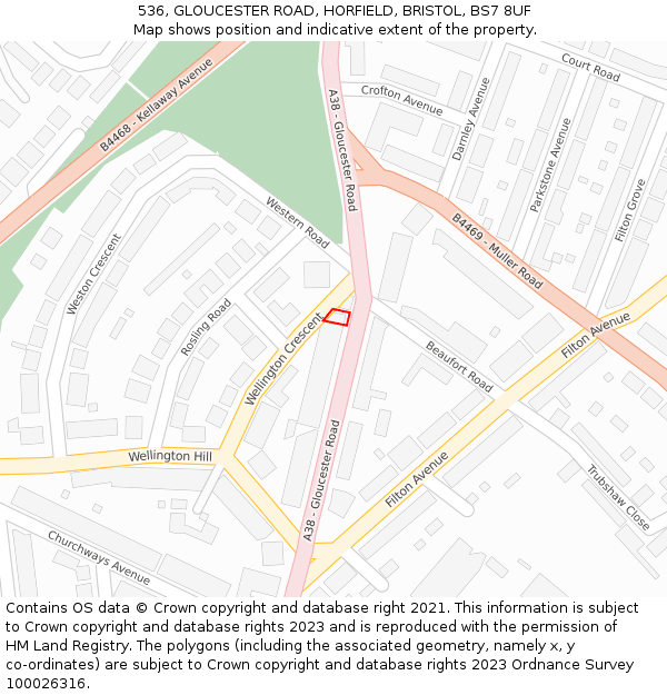 536, GLOUCESTER ROAD, HORFIELD, BRISTOL, BS7 8UF: Location map and indicative extent of plot