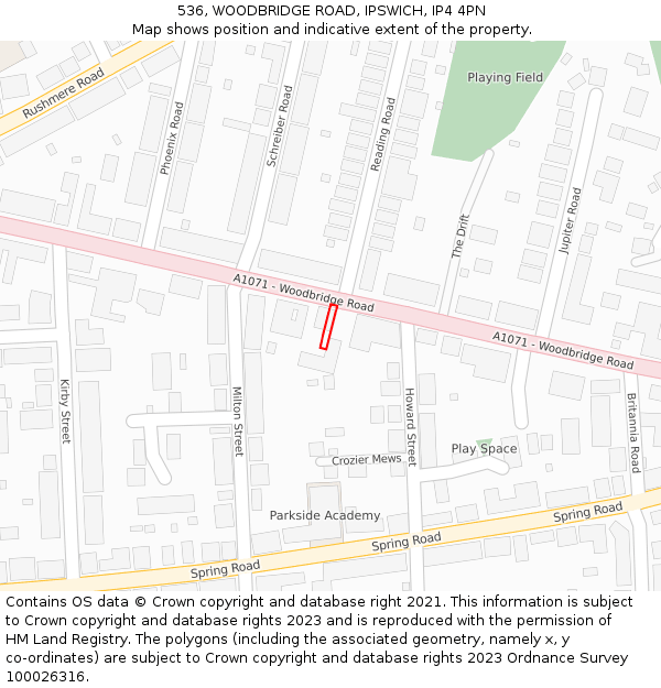 536, WOODBRIDGE ROAD, IPSWICH, IP4 4PN: Location map and indicative extent of plot