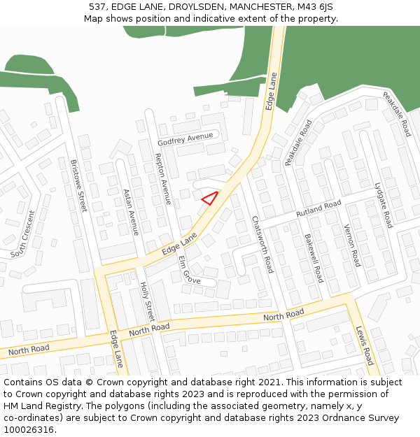 537, EDGE LANE, DROYLSDEN, MANCHESTER, M43 6JS: Location map and indicative extent of plot