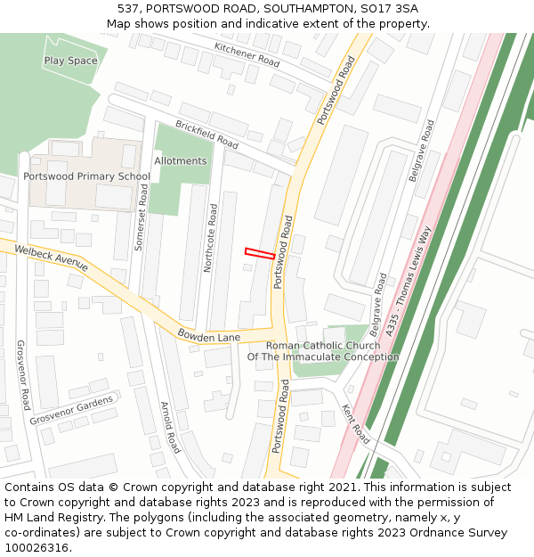537, PORTSWOOD ROAD, SOUTHAMPTON, SO17 3SA: Location map and indicative extent of plot