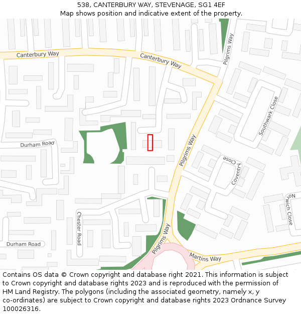 538, CANTERBURY WAY, STEVENAGE, SG1 4EF: Location map and indicative extent of plot