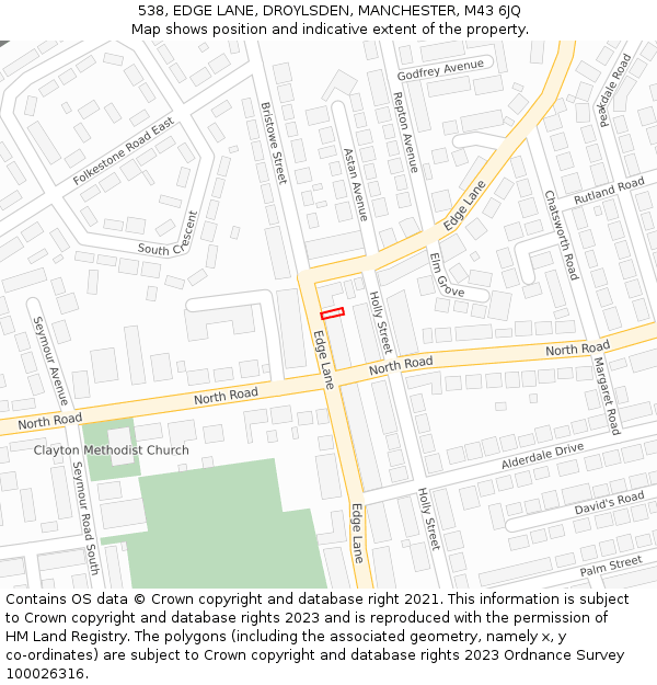 538, EDGE LANE, DROYLSDEN, MANCHESTER, M43 6JQ: Location map and indicative extent of plot