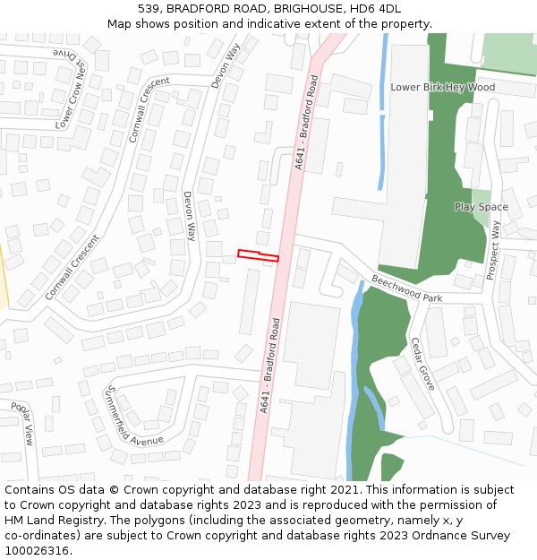 539, BRADFORD ROAD, BRIGHOUSE, HD6 4DL: Location map and indicative extent of plot