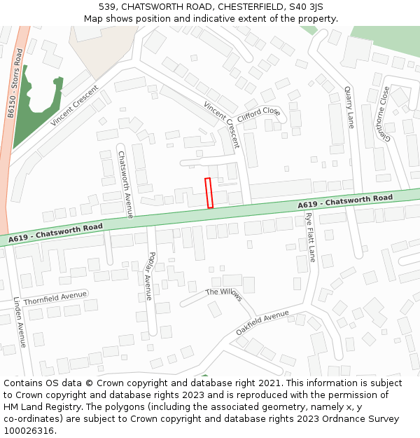 539, CHATSWORTH ROAD, CHESTERFIELD, S40 3JS: Location map and indicative extent of plot
