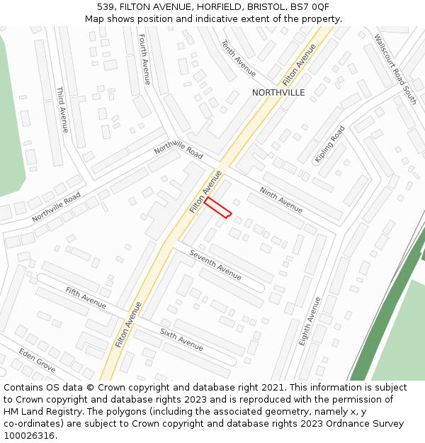 539, FILTON AVENUE, HORFIELD, BRISTOL, BS7 0QF: Location map and indicative extent of plot