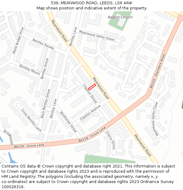 539, MEANWOOD ROAD, LEEDS, LS6 4AW: Location map and indicative extent of plot