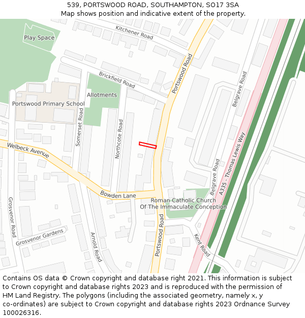 539, PORTSWOOD ROAD, SOUTHAMPTON, SO17 3SA: Location map and indicative extent of plot
