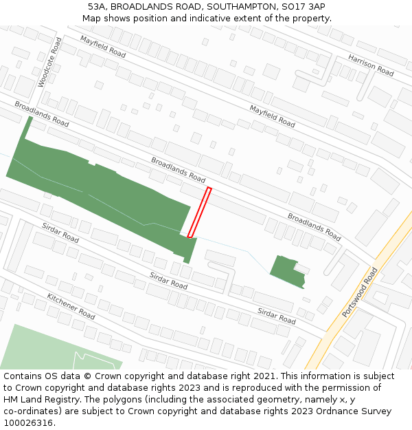 53A, BROADLANDS ROAD, SOUTHAMPTON, SO17 3AP: Location map and indicative extent of plot