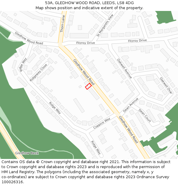 53A, GLEDHOW WOOD ROAD, LEEDS, LS8 4DG: Location map and indicative extent of plot