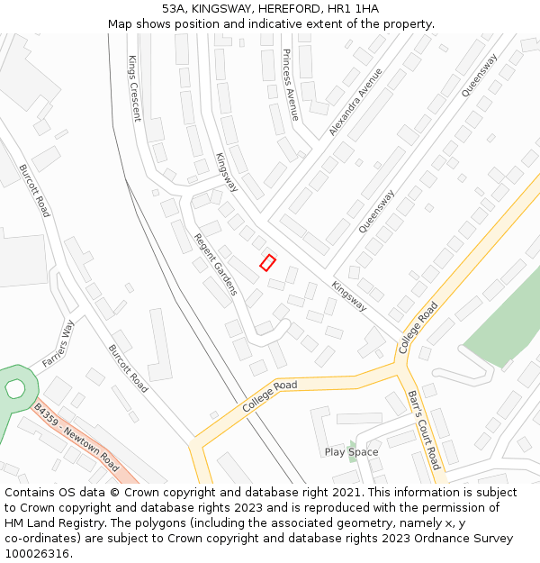 53A, KINGSWAY, HEREFORD, HR1 1HA: Location map and indicative extent of plot