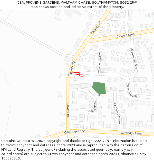 53A, PROVENE GARDENS, WALTHAM CHASE, SOUTHAMPTON, SO32 2RW: Location map and indicative extent of plot