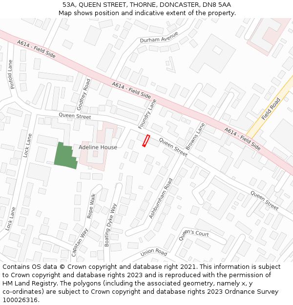 53A, QUEEN STREET, THORNE, DONCASTER, DN8 5AA: Location map and indicative extent of plot