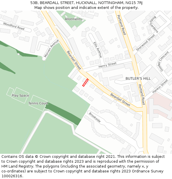 53B, BEARDALL STREET, HUCKNALL, NOTTINGHAM, NG15 7RJ: Location map and indicative extent of plot