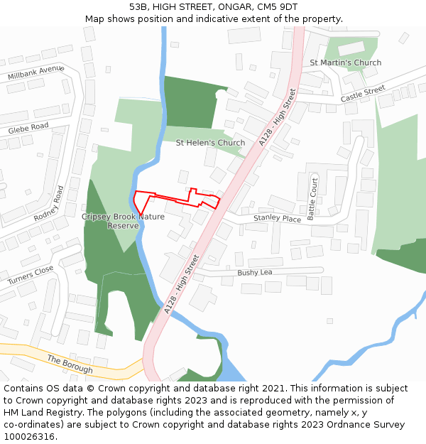 53B, HIGH STREET, ONGAR, CM5 9DT: Location map and indicative extent of plot