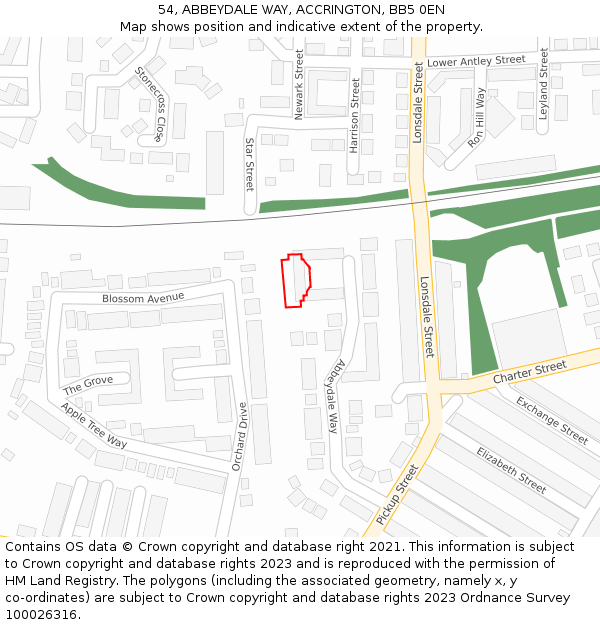 54, ABBEYDALE WAY, ACCRINGTON, BB5 0EN: Location map and indicative extent of plot